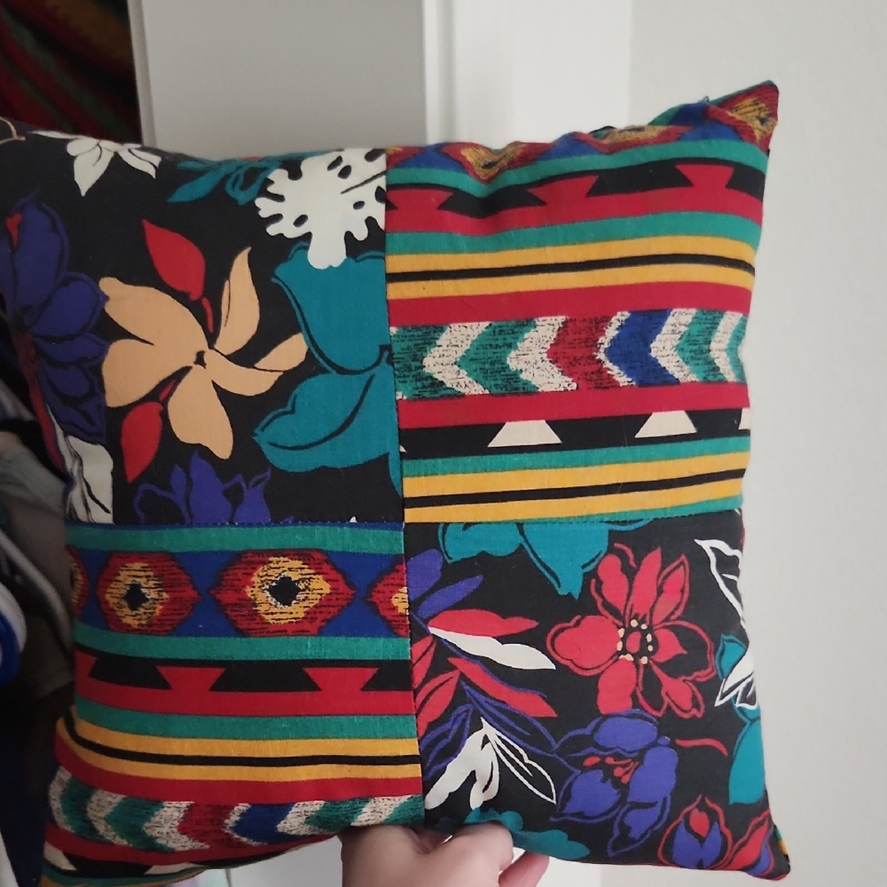 Vibrant Floral and Geometric Accent Pillow
